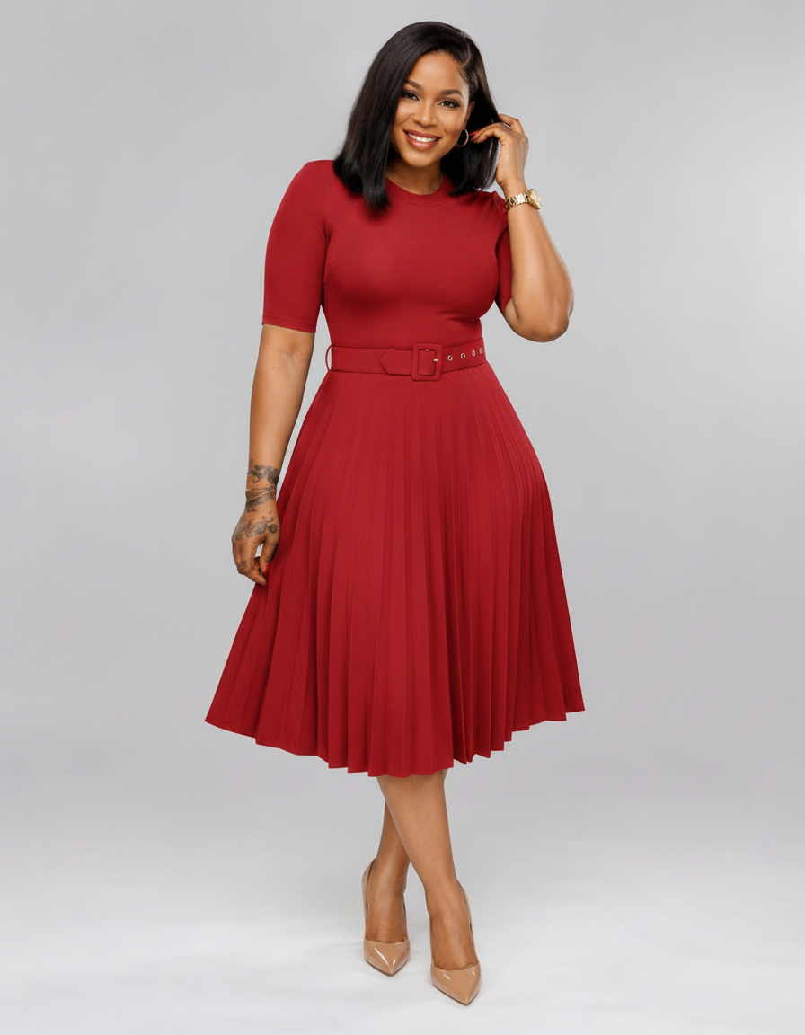 Primrose Belted Pleated Midi Dress