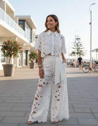 Solene Lace Top & Wide-Leg Trouser Set