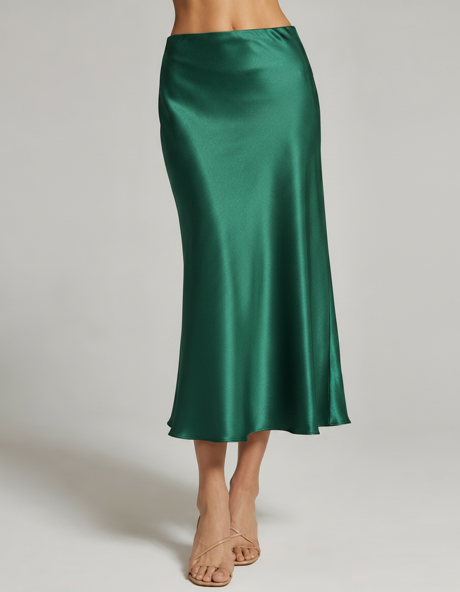 Odelia Satin-Look High-Waist Midi Skirt