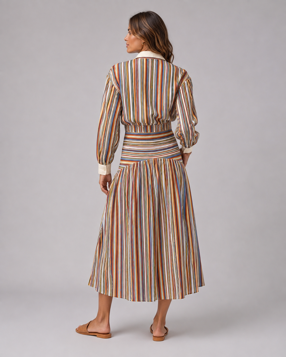 Ondine Striped Shirt & Pleated Maxi Skirt Set