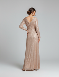 Willa Sequin Long-Sleeve Evening Maxi Dress