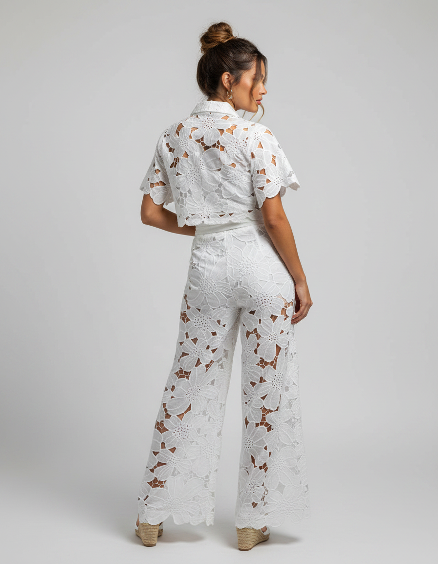 Solene Lace Top & Wide-Leg Trouser Set