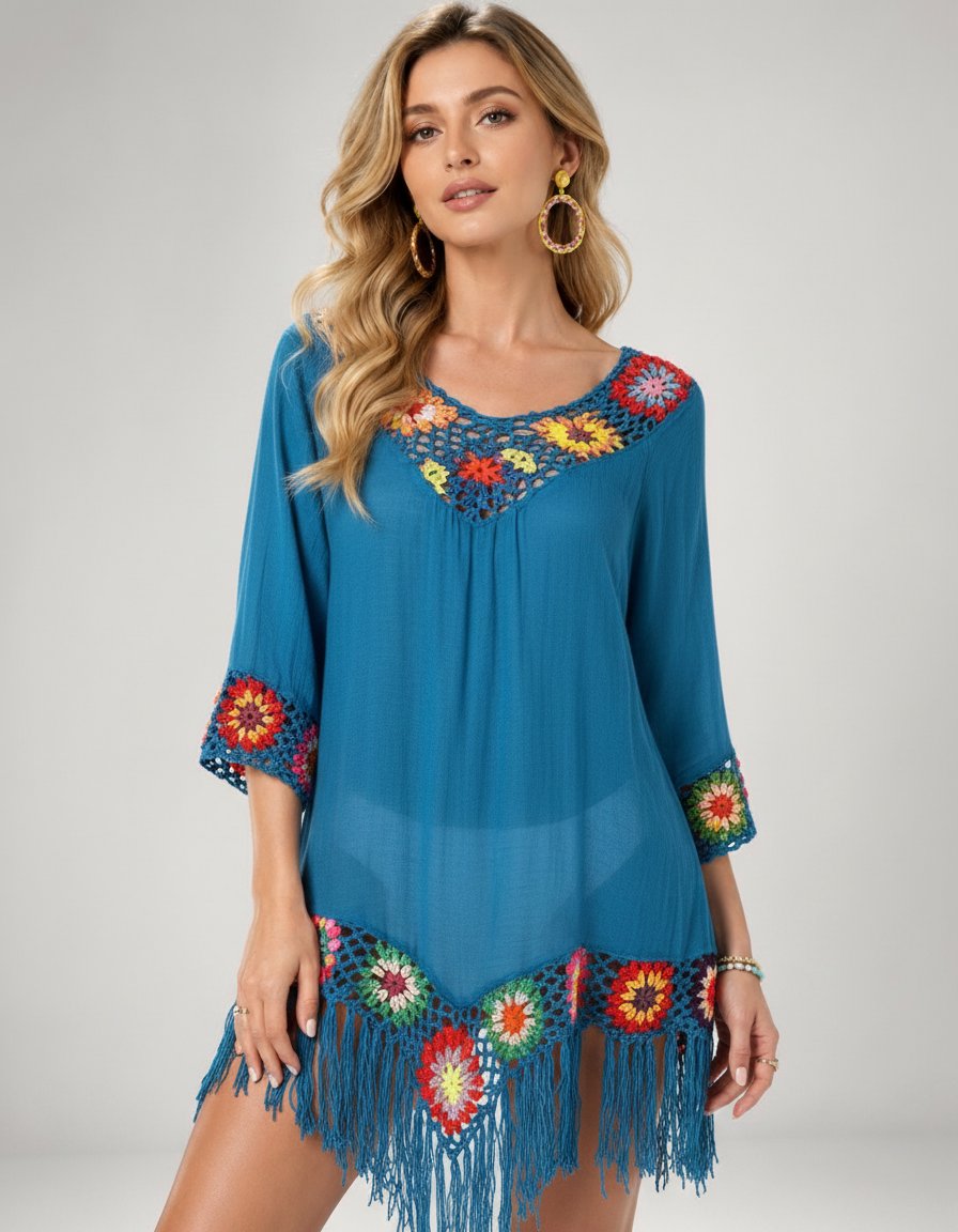 Joelle Crochet Fringe Beach Cover-Up Dress