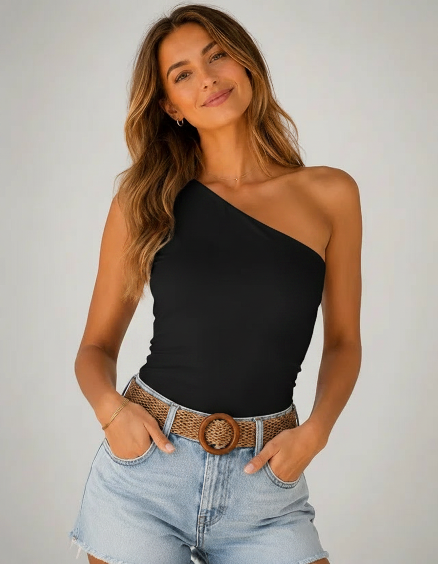 Nadia One-Shoulder Ruched Tank Top