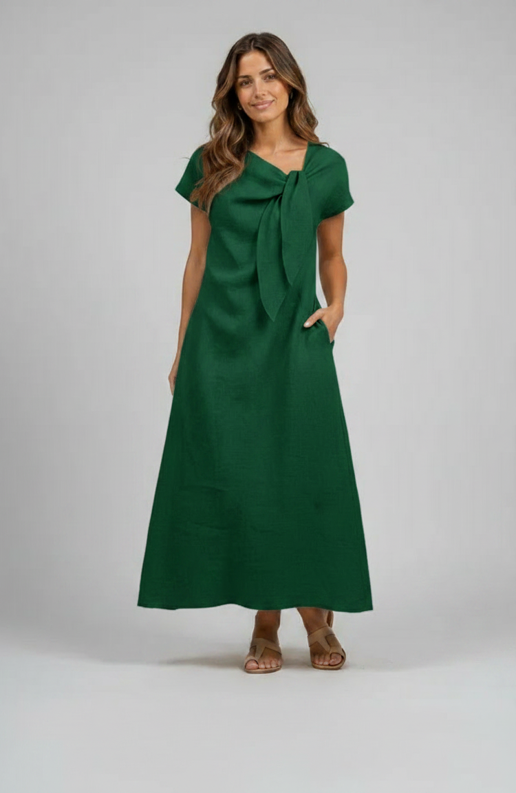 Josephine Knot-Front V-Neck Midi Dress