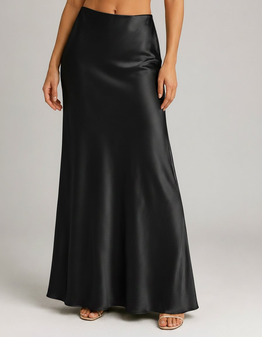 Calla Satin-Look High-Waist Midi Skirt