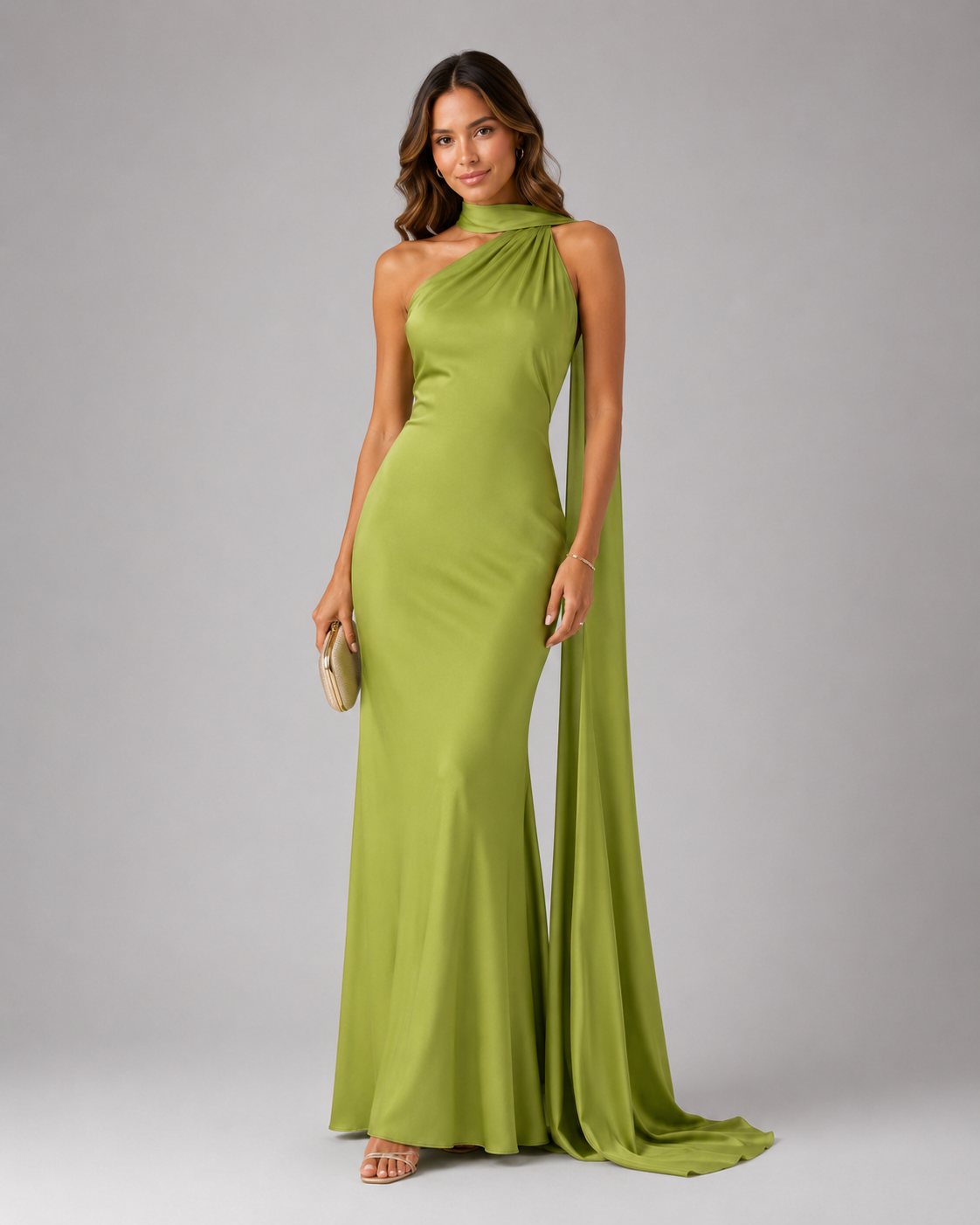 Oriana Satin-Look Halter-Neck Maxi Dress