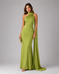 Oriana Satin-Look Halter-Neck Maxi Dress