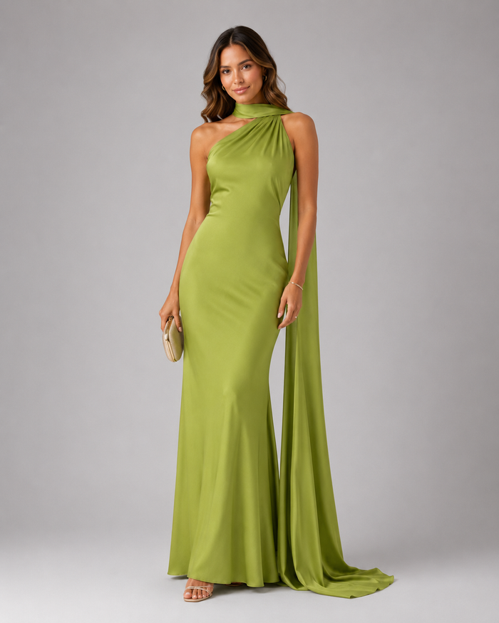 Oriana Satin-Look Halter-Neck Maxi Dress