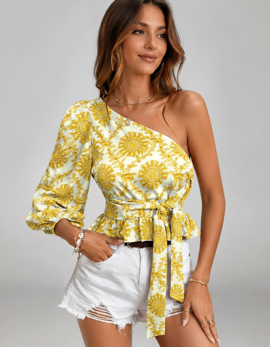 Lila One-Shoulder Ruffle Blouse