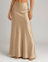 Calla Satin-Look High-Waist Midi Skirt