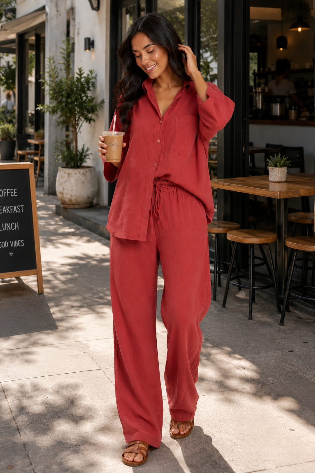 Nerine Long-Sleeve Shirt & Wide-Leg Trouser Set