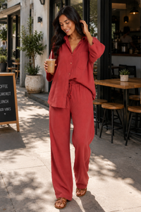 Nerine Long-Sleeve Shirt & Wide-Leg Trouser Set