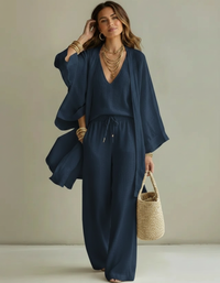 Colette Three-Piece Cardigan, Top & Trouser Set