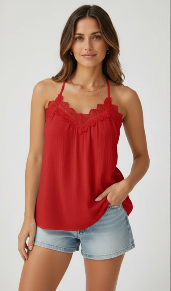 Leonie Lace-Trim V-Neck Camisole Top