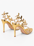 Lysandra Sequin-Leaf Pointed-Toe Stiletto Sandals