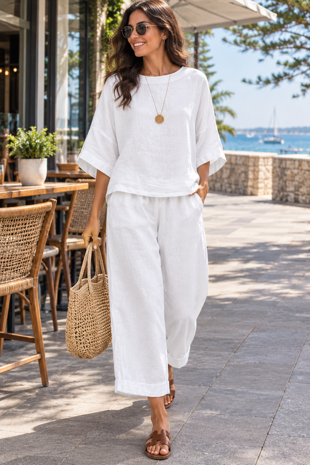 Raina Short-Sleeve Top & Trouser Set