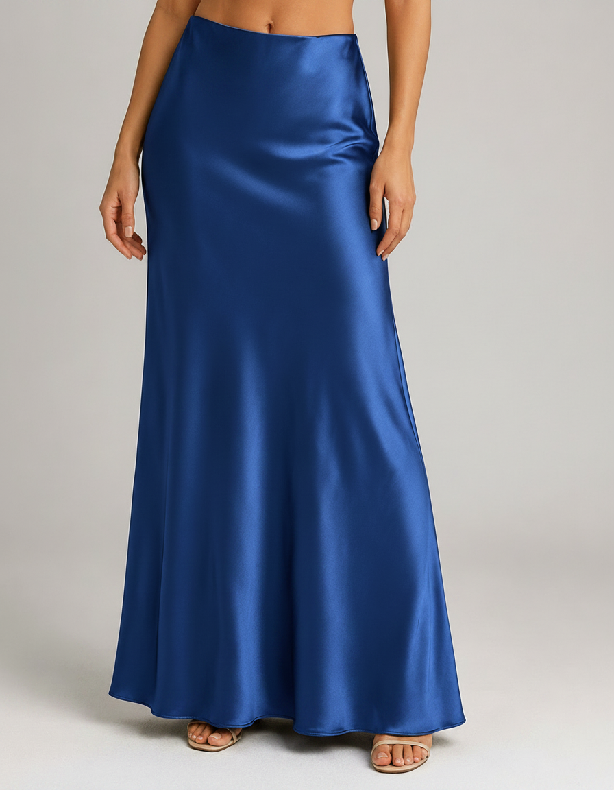 Calla Satin-Look High-Waist Midi Skirt
