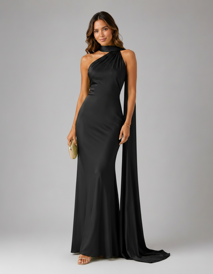 Oriana Satin-Look Halter-Neck Maxi Dress