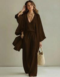 Colette Three-Piece Cardigan, Top & Trouser Set