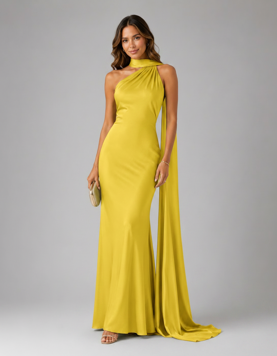 Oriana Satin-Look Halter-Neck Maxi Dress