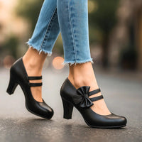 Bella Bow Mary Jane Block-Heel Pumps in Black – product image 3