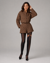 Oriissa Plaid Zip Jacket & High-Waist Shorts Set