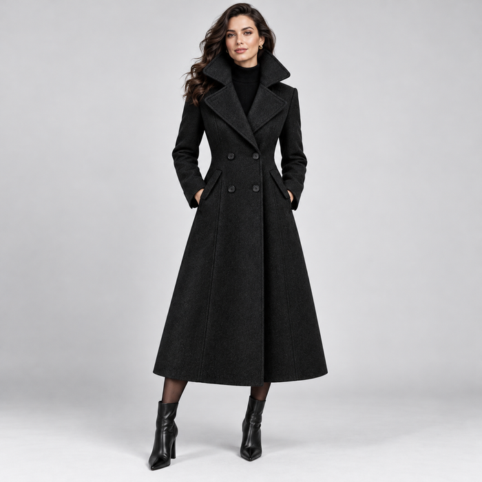 Alessia Folded-Collar Wool-Blend Long Coat