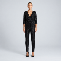 Aubrey Long-Sleeve Sequin Wide-Leg Jumpsuit