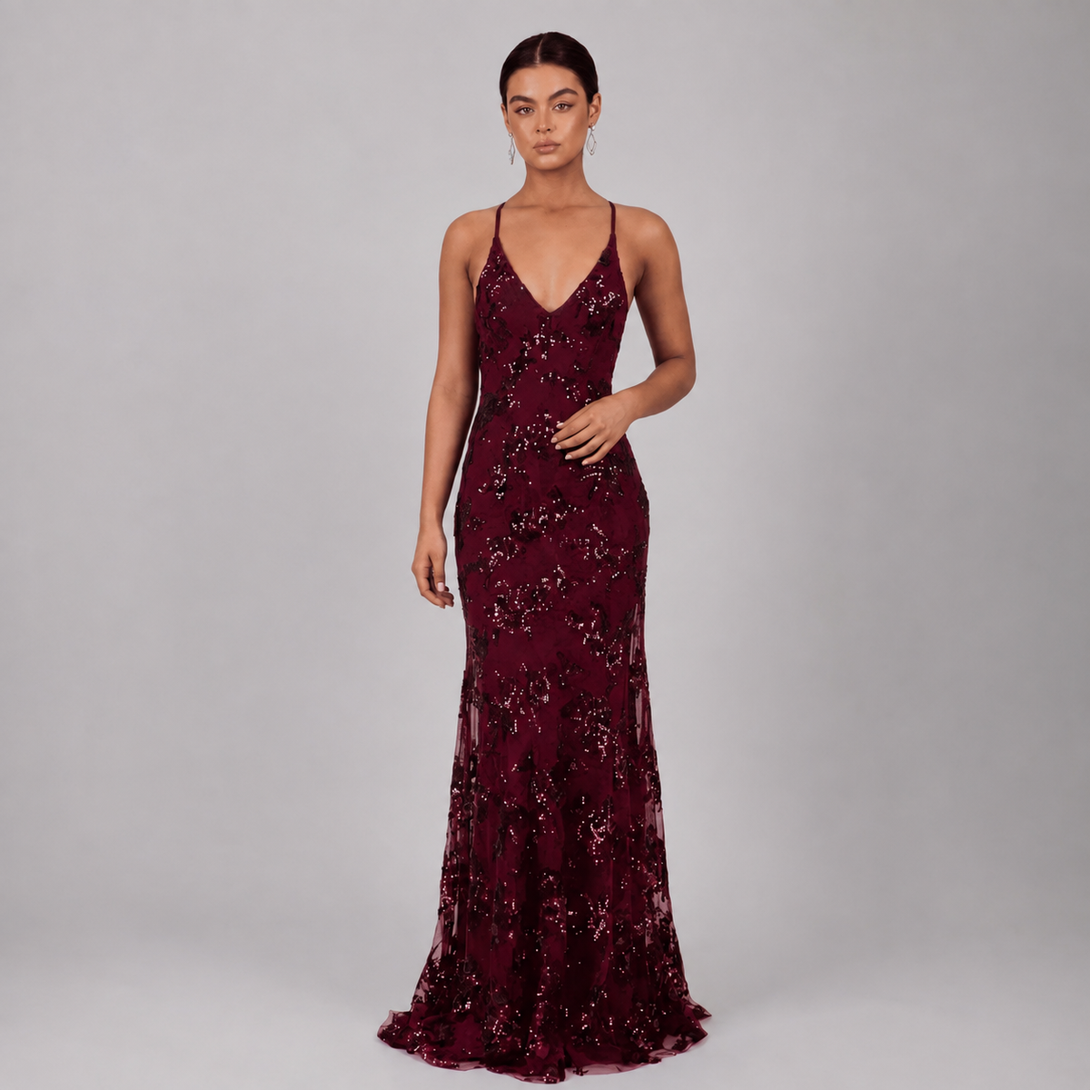 Flavie Sequin Open-Back Evening Gown