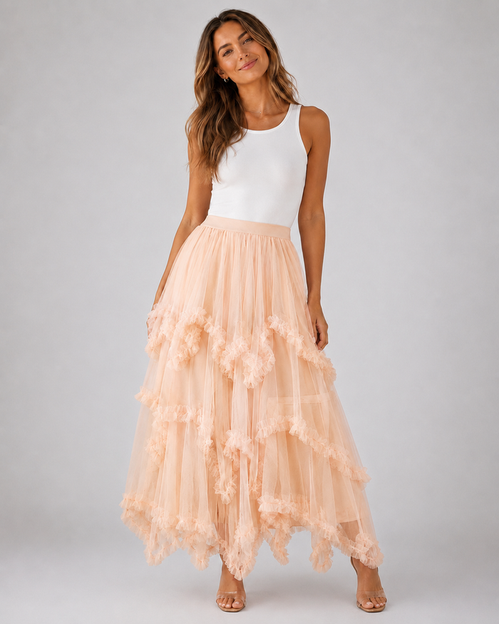 Zephyra Tulle Asymmetric Maxi Skirt