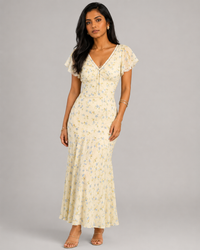 Tamsin Printed V-Neck Fishtail Maxi Dress