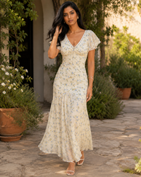 Tamsin Printed V-Neck Fishtail Maxi Dress