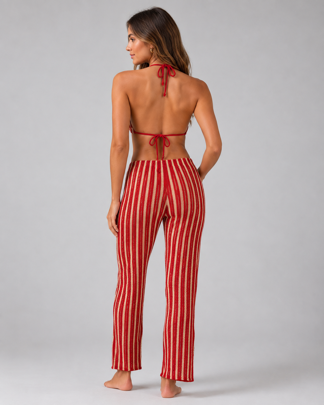 Ottoline Striped Halter Bikini & Trouser Three-Piece Set