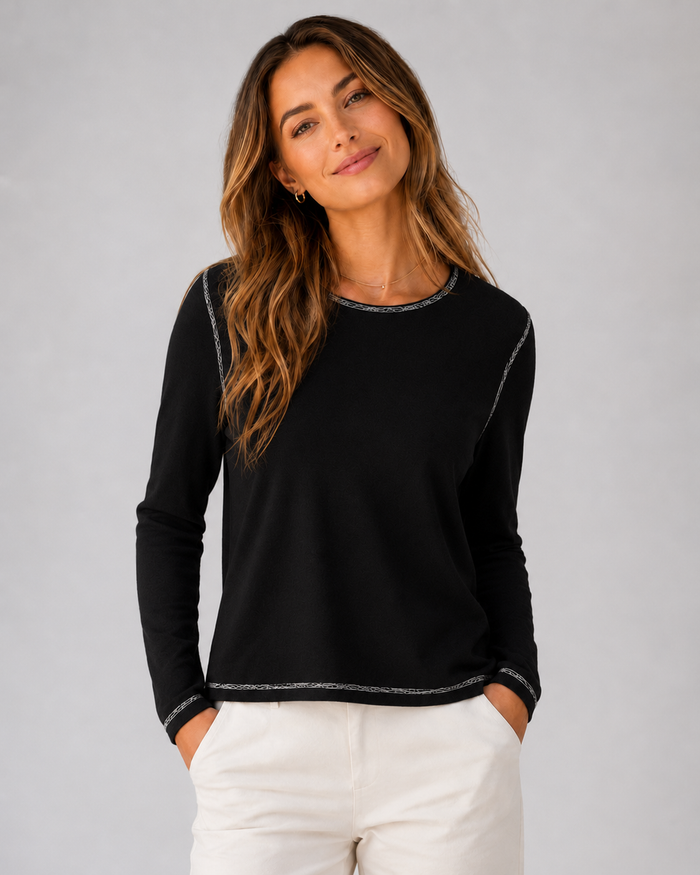 Paige Contrast-Line Long-Sleeve T-Shirt