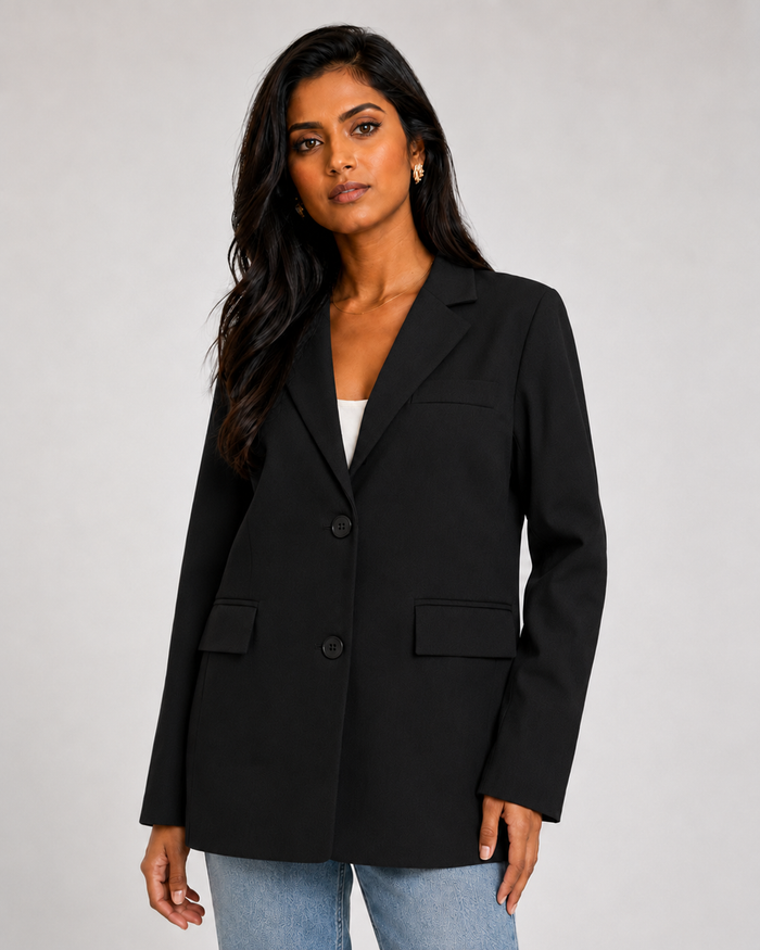 Simone Back-Button Tailored Blazer