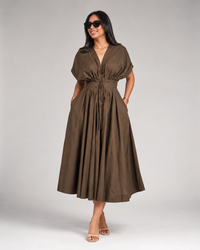 Faye Button-Front V-Neck Maxi Dress
