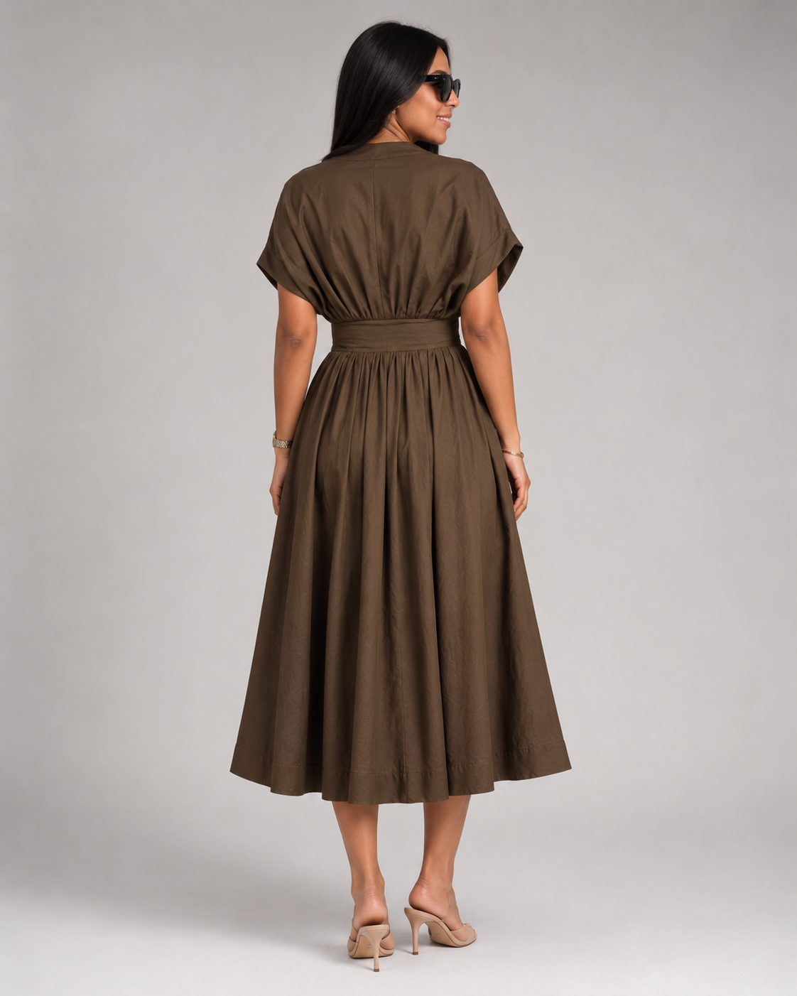Faye Button-Front V-Neck Maxi Dress