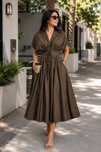 Faye Button-Front V-Neck Maxi Dress