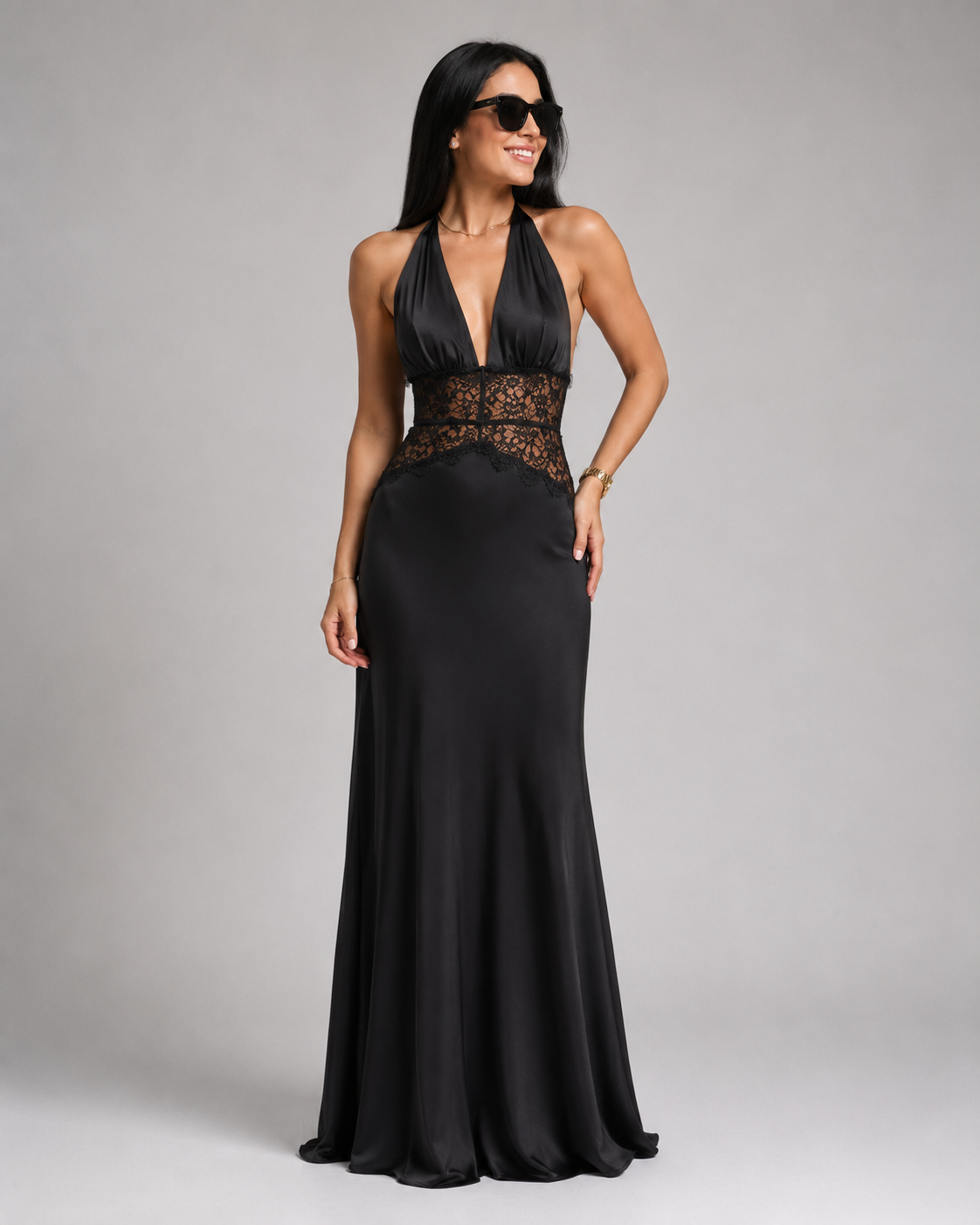 Jessamine Lace Halter-Neck Maxi Dress