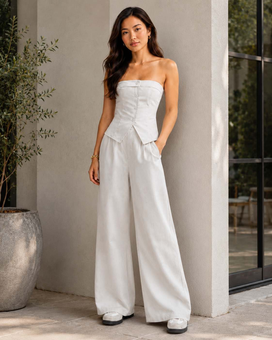 Katia Bandeau Top & Wide-Leg Trouser Set