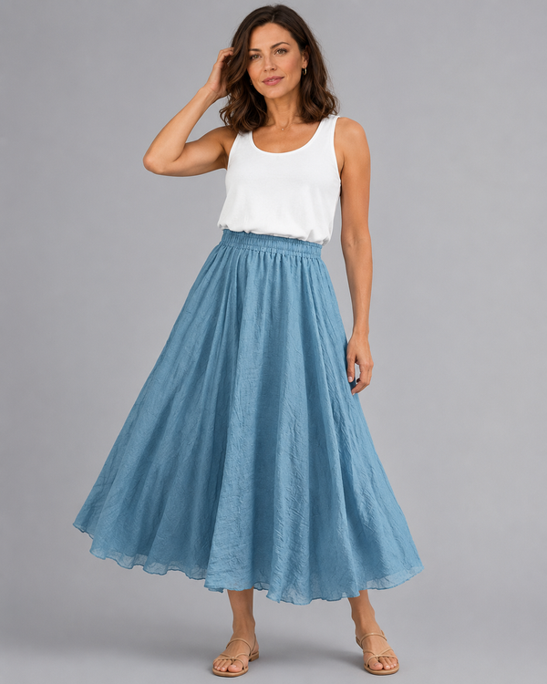 Belphoebe Cotton-Linen Boho Maxi Skirt