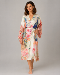 Xaviera Peacock-Print Belted Beach Kimono