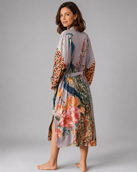 Xaviera Peacock-Print Belted Beach Kimono