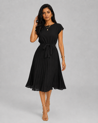 Heloise Pleated Short-Sleeve Midi Dress