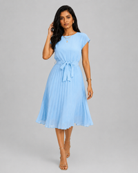 Heloise Pleated Short-Sleeve Midi Dress