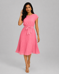 Heloise Pleated Short-Sleeve Midi Dress
