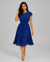 Heloise Pleated Short-Sleeve Midi Dress