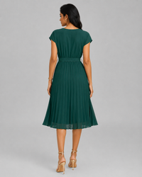Heloise Pleated Short-Sleeve Midi Dress