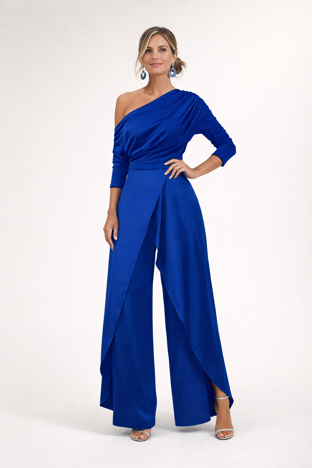 Paula One-Shoulder Wide-Leg Jumpsuit in Blue – product image 6
